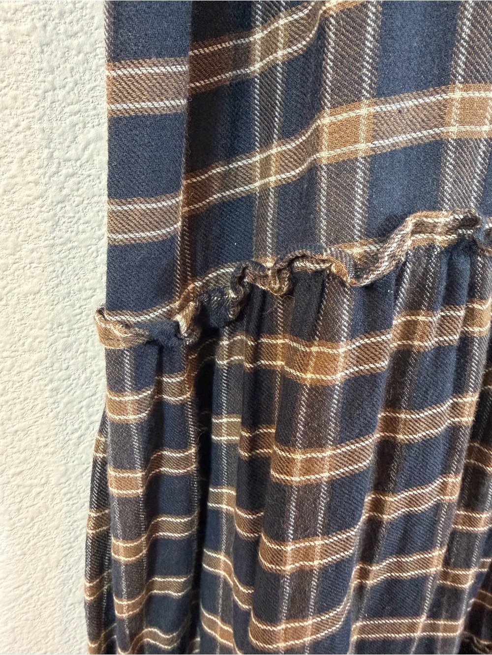 Natural Life Plaid Berkley Maxi Dress Size L Blue Tan Square Neck Tiered Casual - Picture 4 of 7